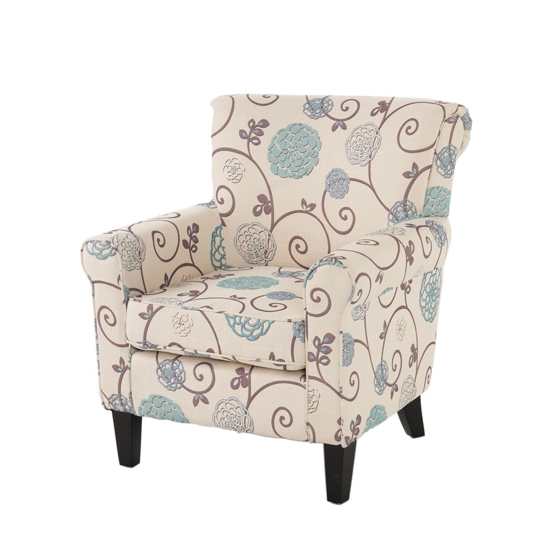 Upholstered Chair With Floral Pattern Design And Solid Wood Legs – Multi Color
