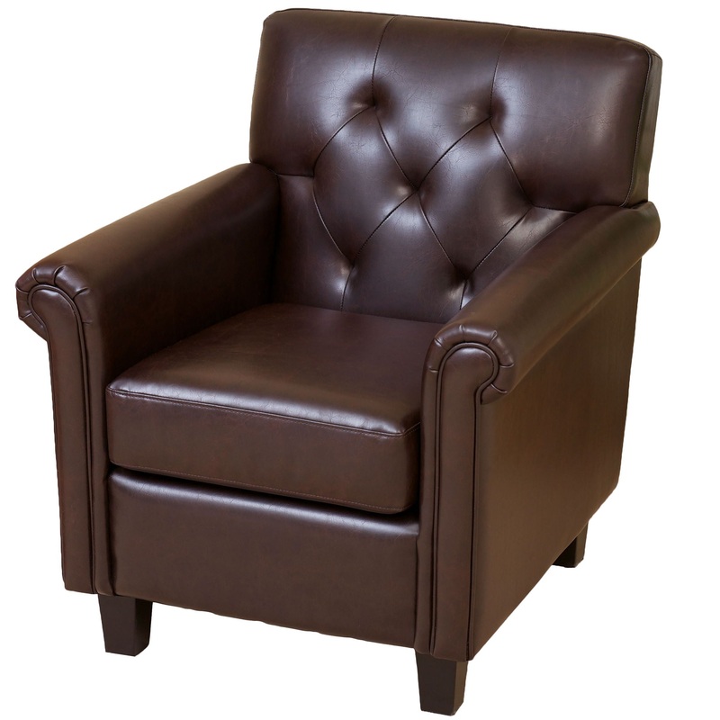 Upholstered Club Chair With Button Tufted Back Rest – Brown