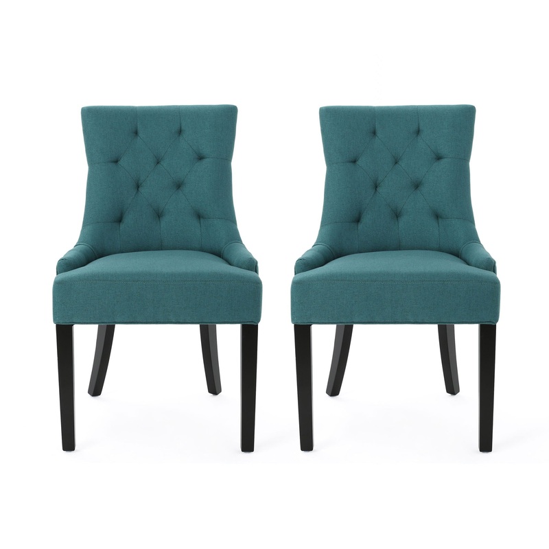 Dining Chair (Set of 2) With Upholstered Diamond Tufting And Espresso Birch Legs – Teal