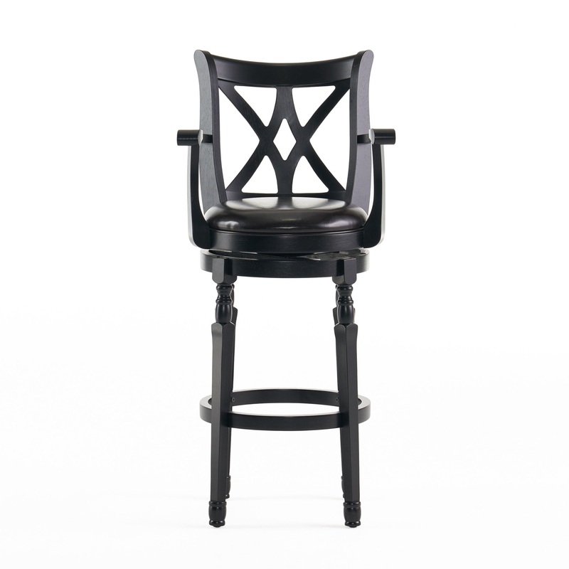 Elegant Leather Swivel Bar Stool With Arms – Espresso