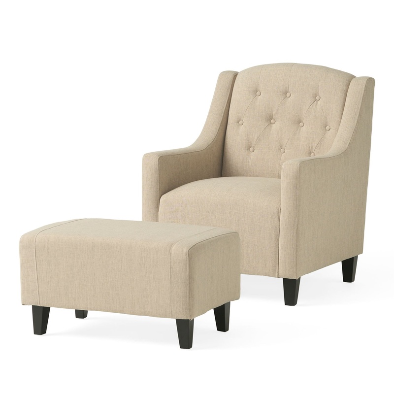 Elegant Upholstered Armchair With Ottoman Set – Beige