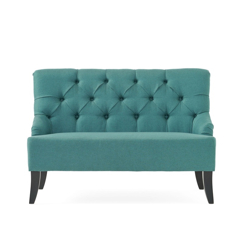 Nicole – French Style Upholstered Loveseat With Tufted Backrest – Teal