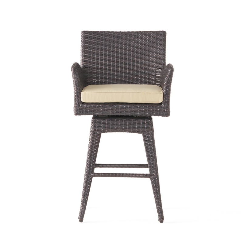 Outdoor Modern Rattan Swivel Barstool With Tapered Legs – Beige / Multibrown