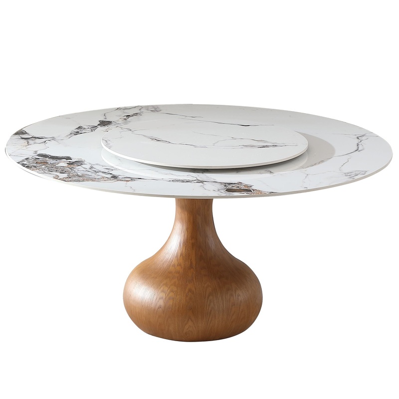 Round Dining Table 53 With Lazy Susan – Walnut / White