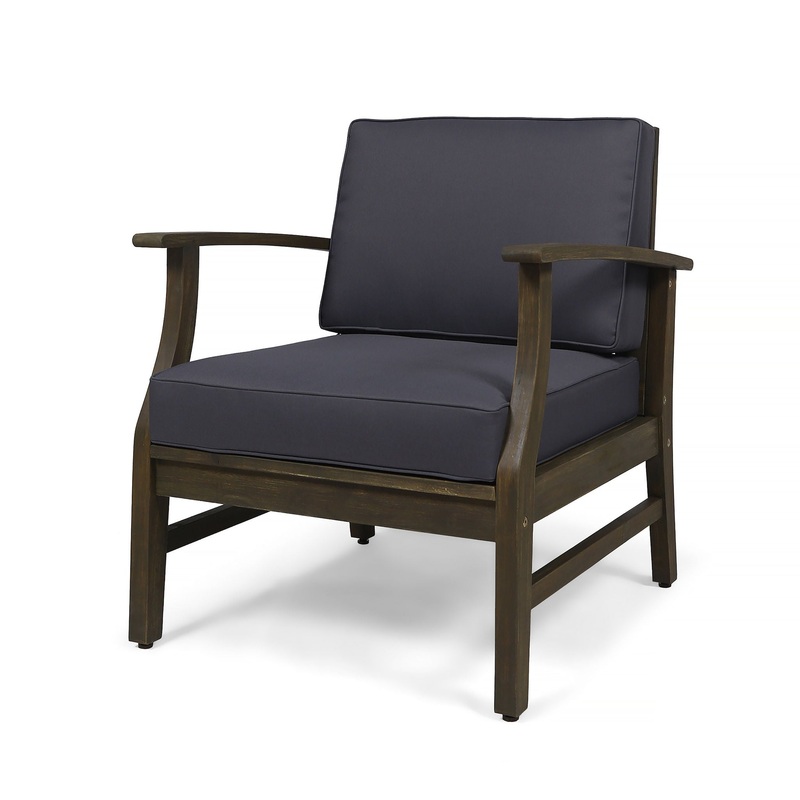 Enchanting Outdoor Club Chair With Slat Panel Design And Water Resistant Cushion – Dark Gray