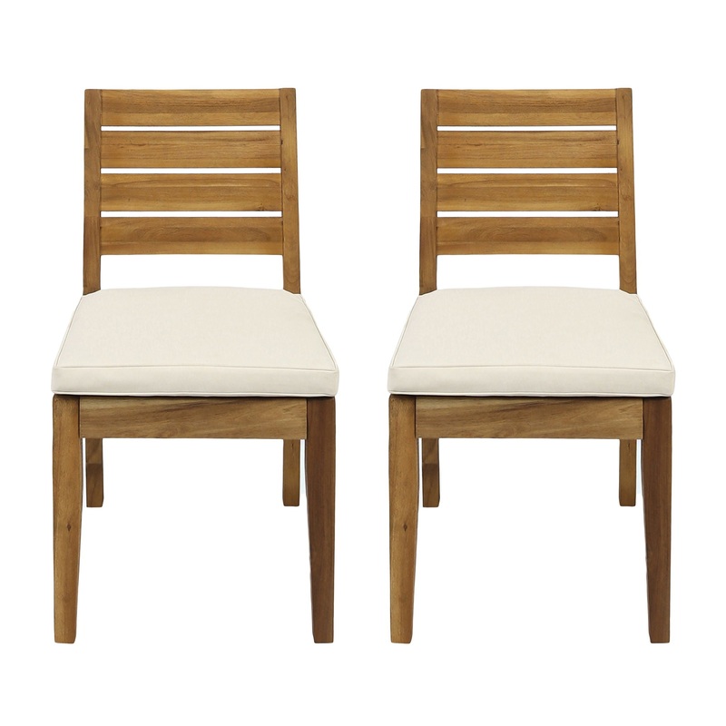 Outdoor Armless Dining Chair With Cushions (Set of 2) – Natural / Beige