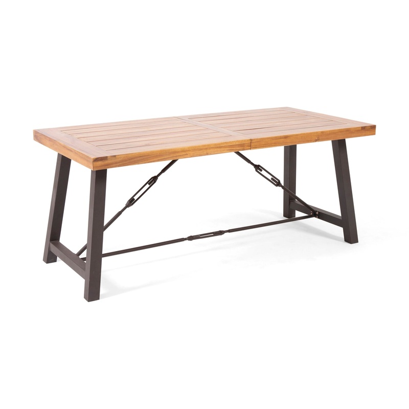 Outdoor Dining Table With Slat Wooden Panel And Turnbuckle Accents – Teak