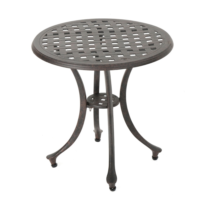 Lunaire – Outdoor Round Cast Aluminum Side Table With Lattice Top And Curved Legs – Bronze