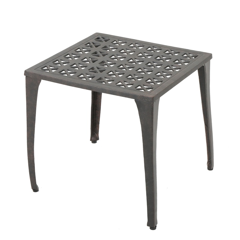 Lunaire – Outdoor Square Cast Aluminum Side Table With Lattice Top And Curved Legs – Bronze