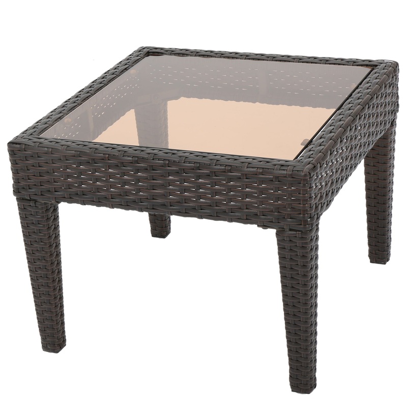 Nebulosity – Outdoor Accent Table With Square Glass Top – Brown Multi