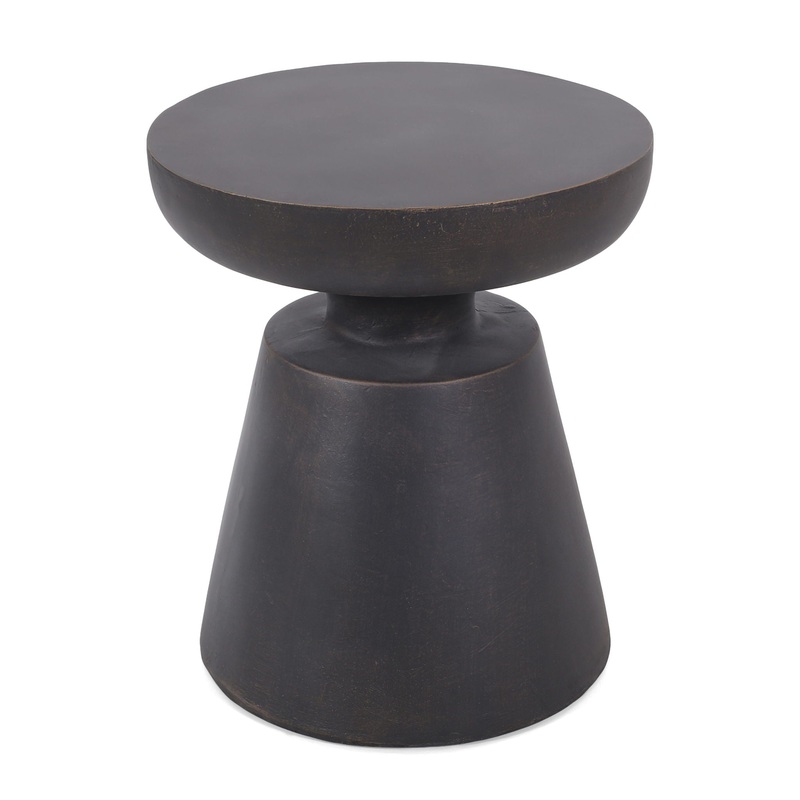 Outdoor Lightweight Concrete End Table With Half Sphere Top – Copper