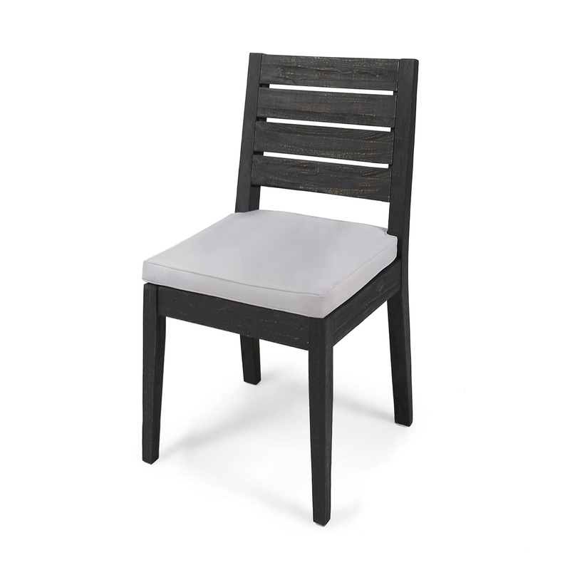 Patio Armless Dining Chair With Laid Back Slat Panel Design – Light Gray