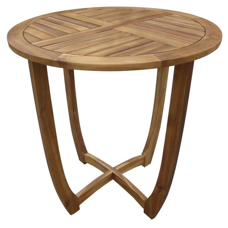 Outdoor Circular Wood Bistro Table With Curved Legs And Slat Panel Table Top – Teak