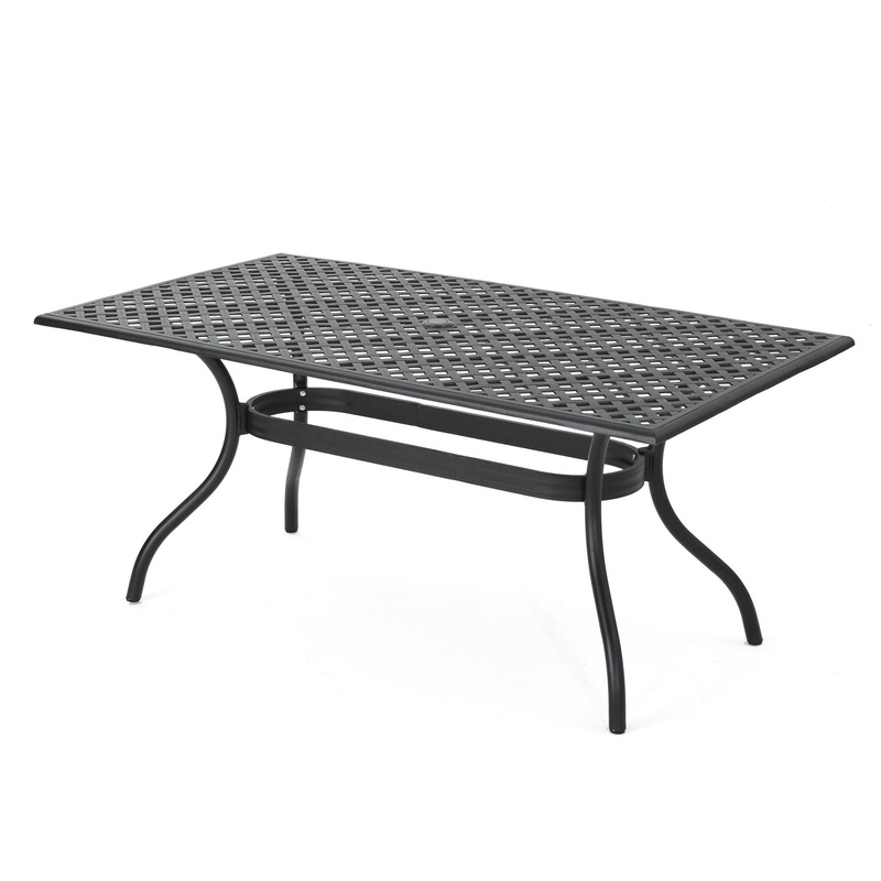 Outdoor Aluminum Dining Table With Lattice Design And Center Umbrella Hole – Black