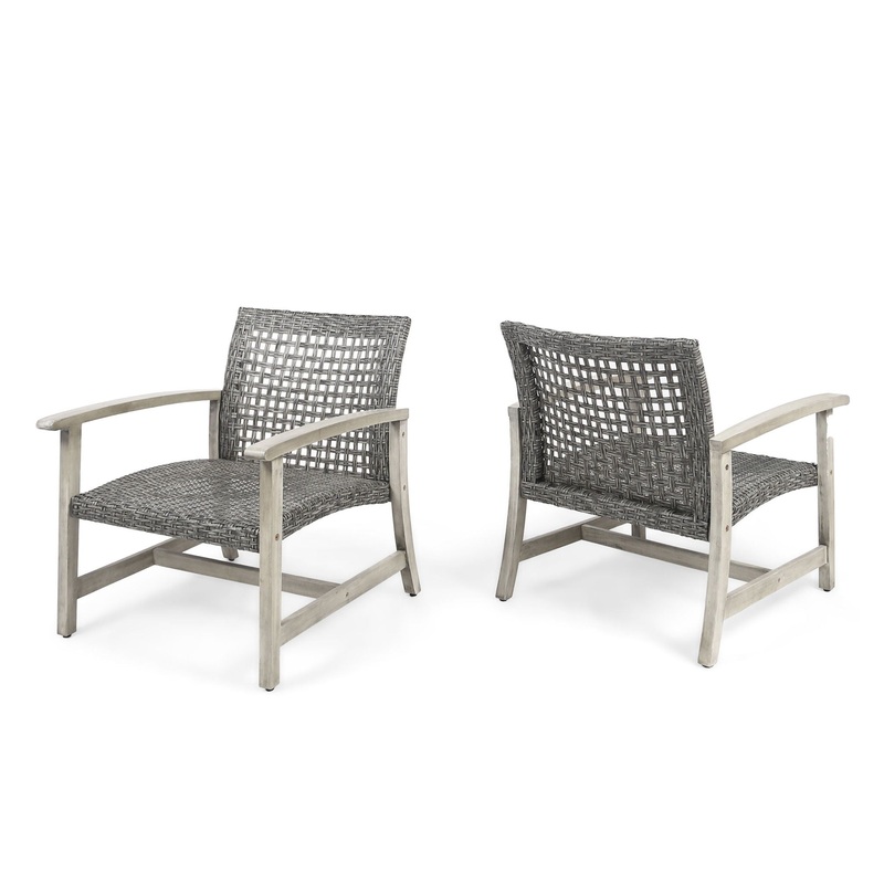 Outdoor Club Chair With Rattan Cover And Acacia Wood Frame – Gray