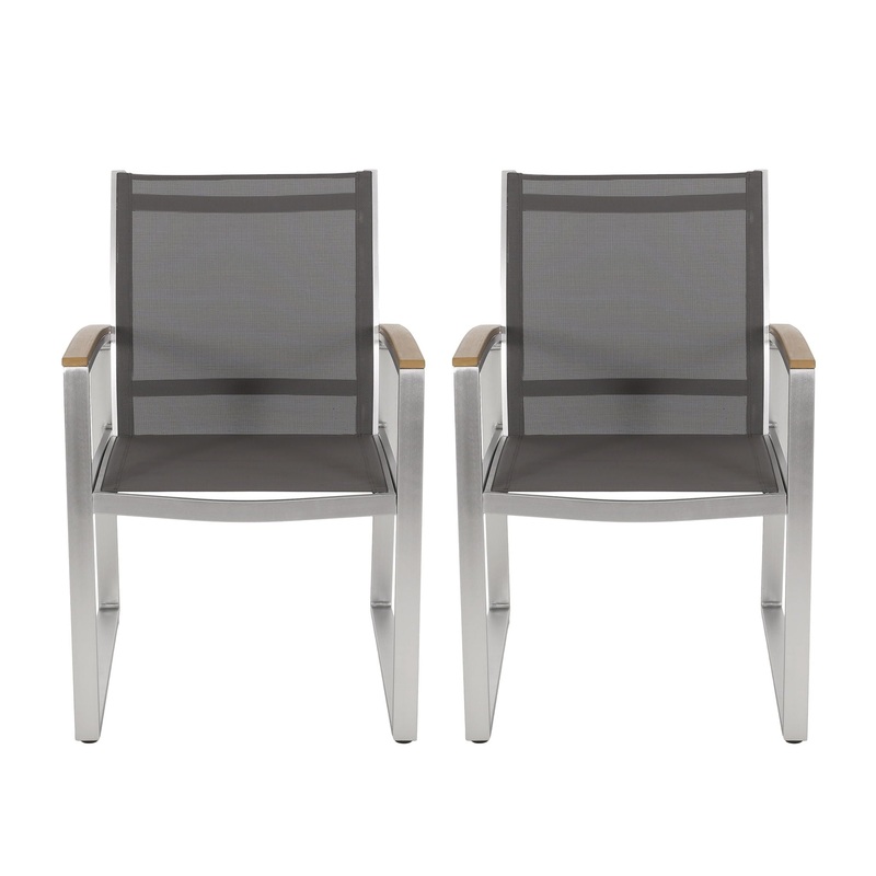 Poetic – Outdoor Dining Chair With Faux Wood Arms And Aluminum Frame (Set of 2) – Gray
