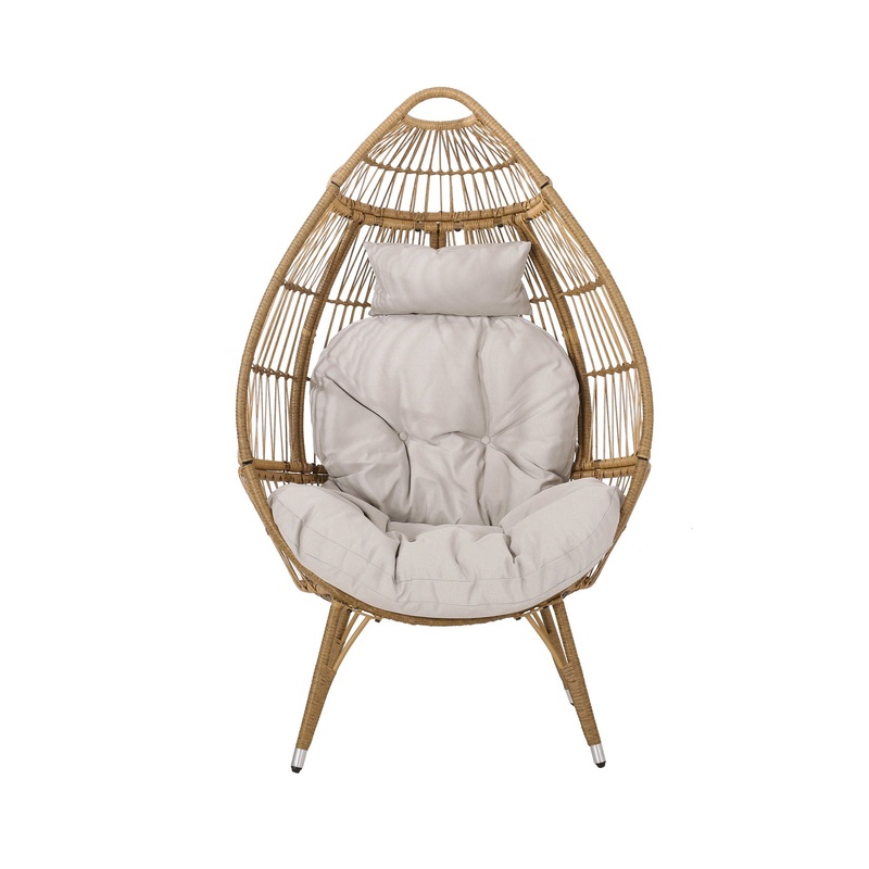 Basket Chair With Teardrop Shape And Water Resistant Cushion – Natural
