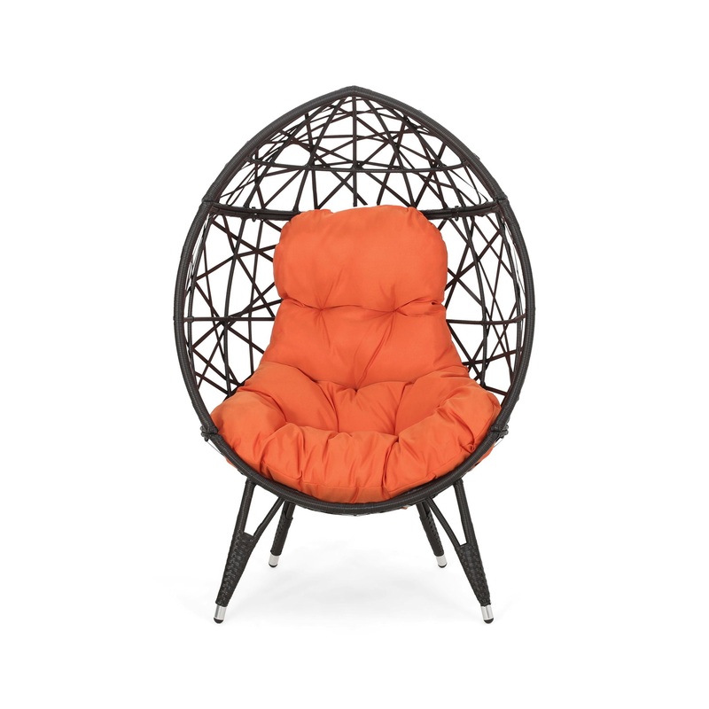 Outdoor Wicker Teardrop Chair With Cushion – Orange / Brown