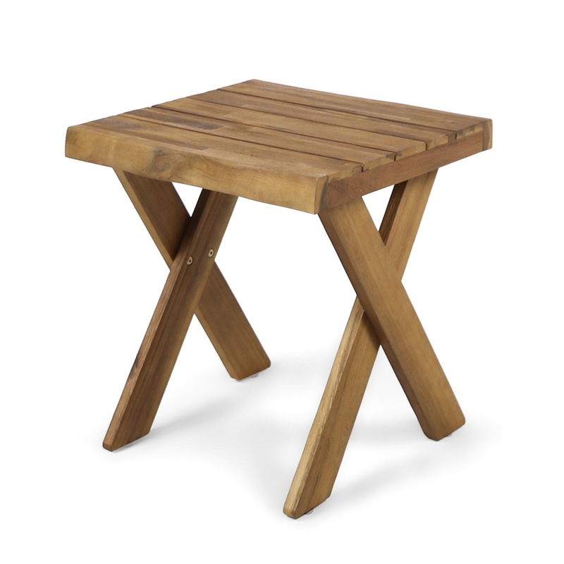 Passion – Outdoor Side Table With Cross Base And Slatted Top – Teak