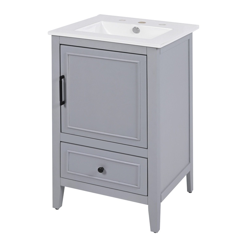 20 Bathroom Vanity With Sink, Bathroom Cabinet With A Door, Door Shelf Storage And Adiustable Foot Pads, A Drawer – Gray