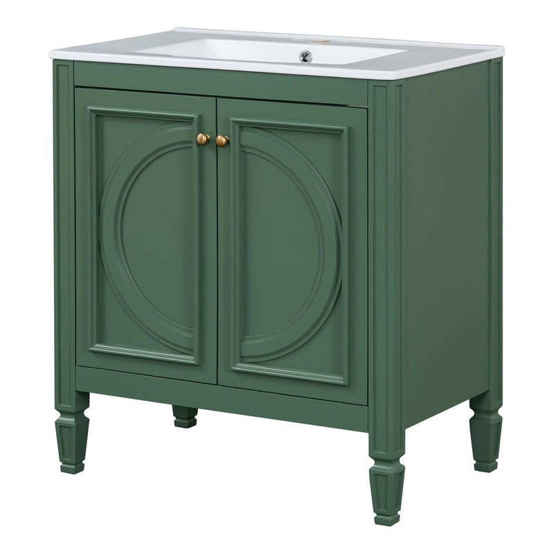 30 Bathroom Vanity With Sink, 2 Doors With Shelf, Soft Close Door Hinges, Vintage Style – Green
