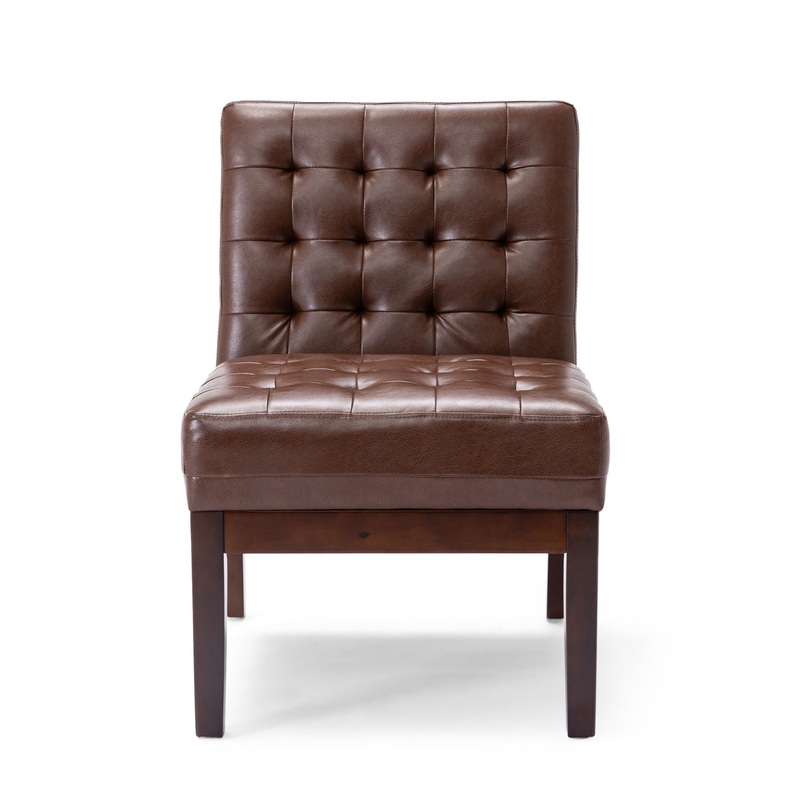 Contemporary Accent Chair With Tufted Waffle Stitch – Dark Brown