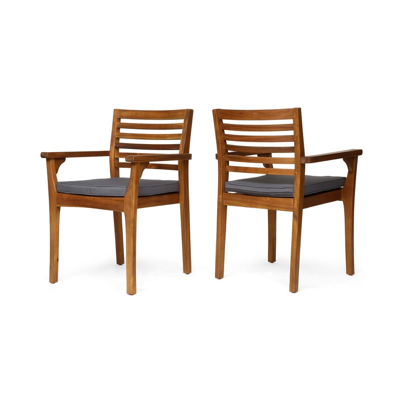 Outdoor Dining Chair With Slat Back And Acacia Wood Frame (Set of 2) – Gray / Teak