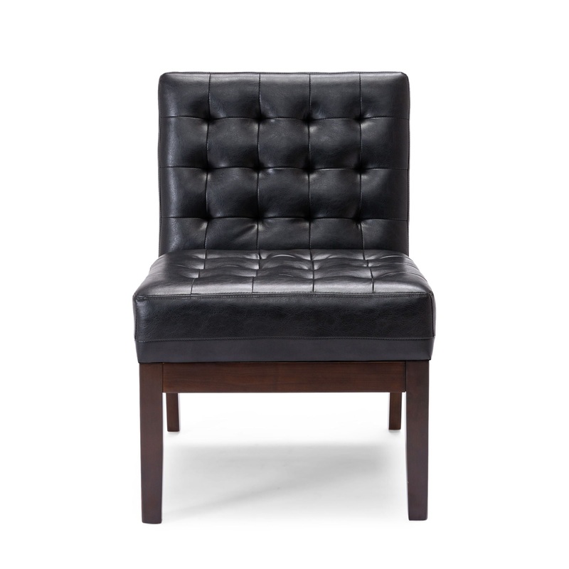 Contemporary Accent Chair With Tufted Waffle Stitch – Black
