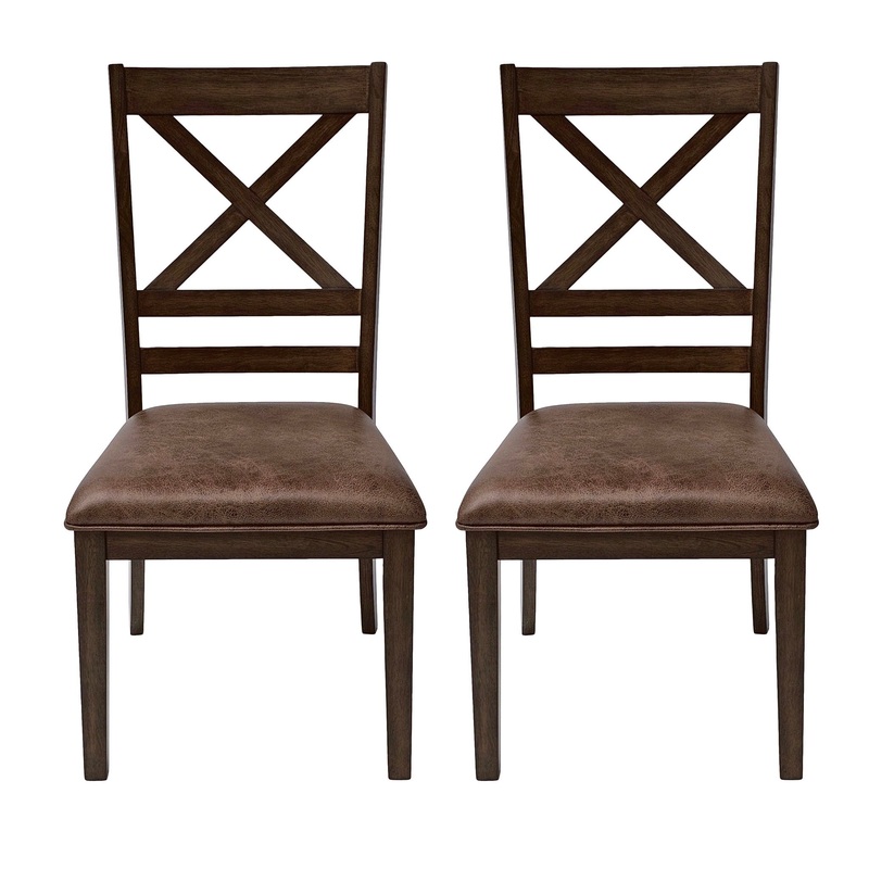 Country Style Dining Chairs (Set of 2) With Cross Back Design – Brown