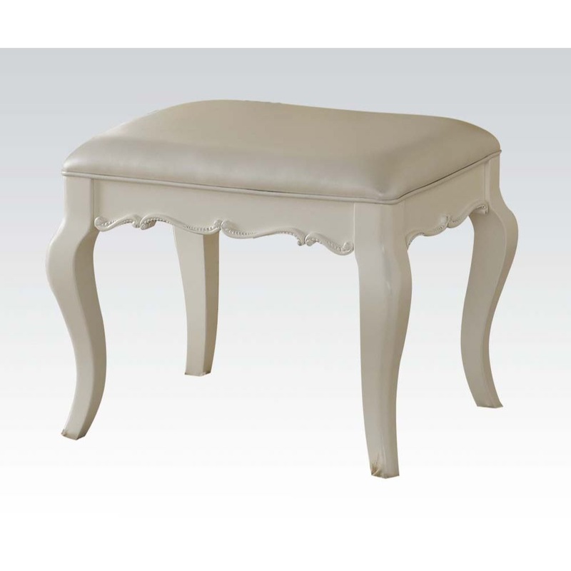 Edalene – Vanity Stool – Pearl Synthetic Leather & Pearl White