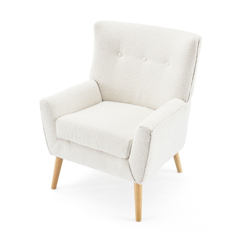 Ergonomic Accent Chair With Button Tufted Design And Rubber Wood Legs – Almond