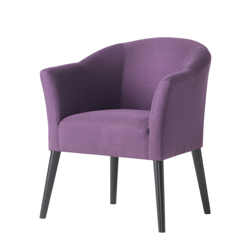 Fabric Arm Chair With Wooden Legs And Cushioned Seat – Plum
