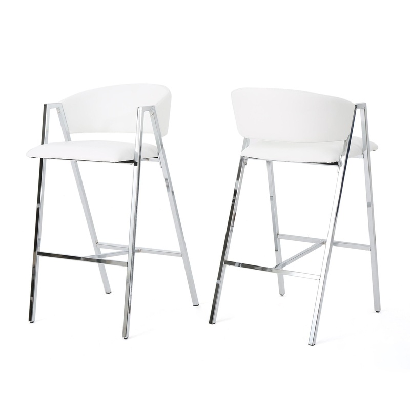 Modern Bar Stools With Low Back And Arms And Durable Metal Frame (Set of 2) – Ivory