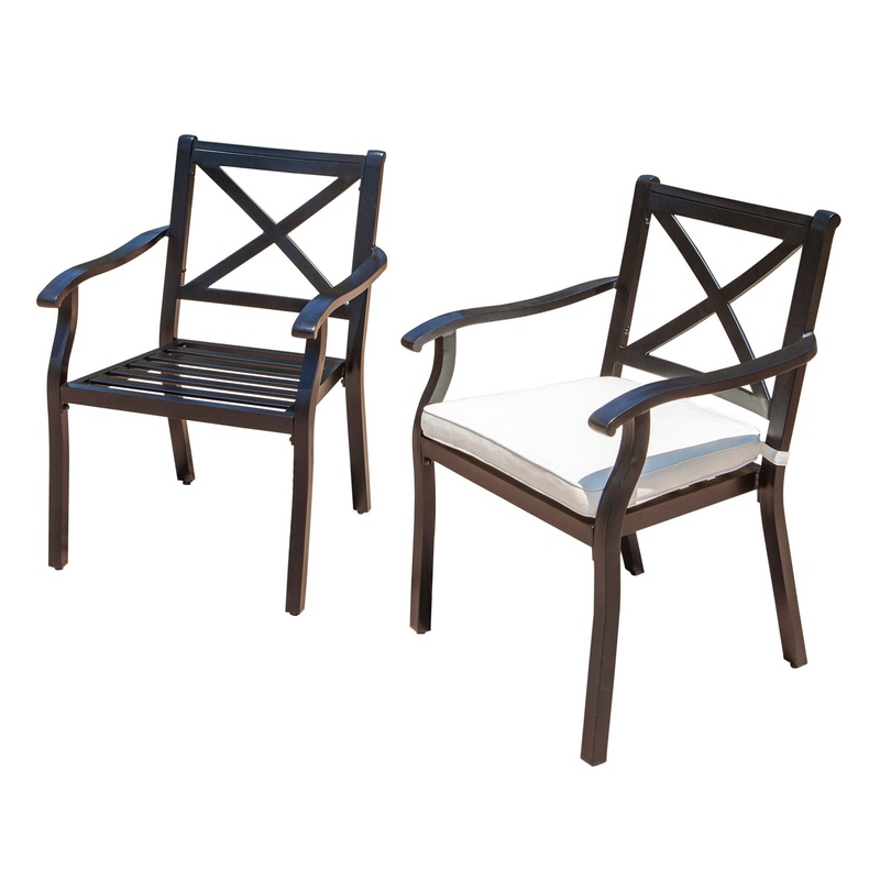 Outdoor Dining Chair Set With Water Resistant Cushions – Black / Ivory