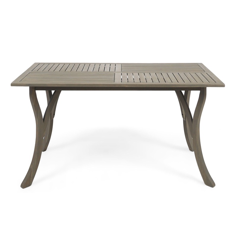Transitional Acacia Wood Dining Table With Slat Panel Top – Gray