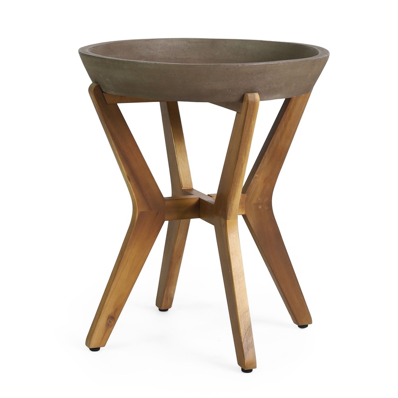 Yukon – Contemporary Side Table With Lightweight Concrete Top And Acacia Wood Frame – Gray