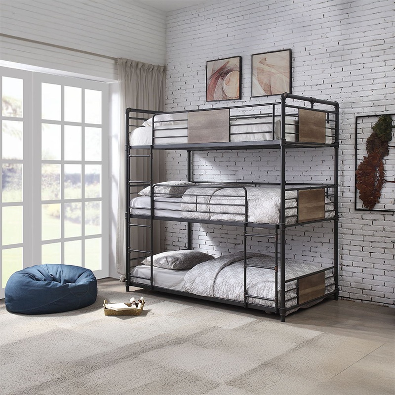 Brantley – Triple Twin Bunk Bed – Sandy Black & Dark Bronze Hand-Brushed