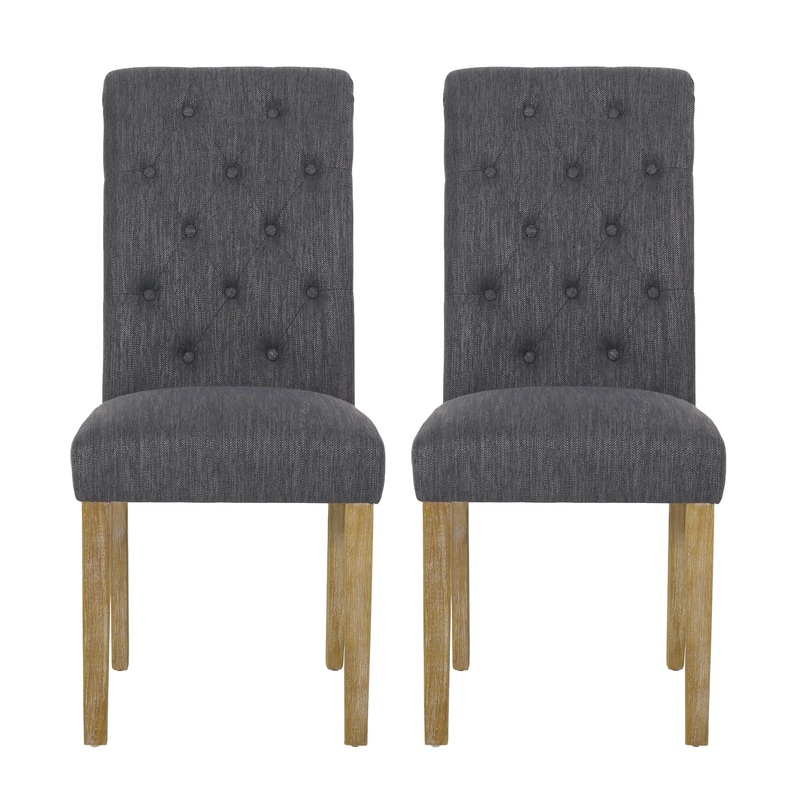 Contemporary Dining Chair (Set of 2) With Button Tufted Design – Charcoal