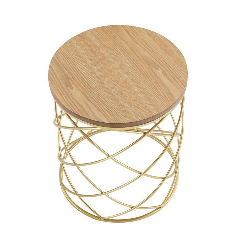 Contemporary Golden Side Table With Top And Metal Frame – Natural / Gold