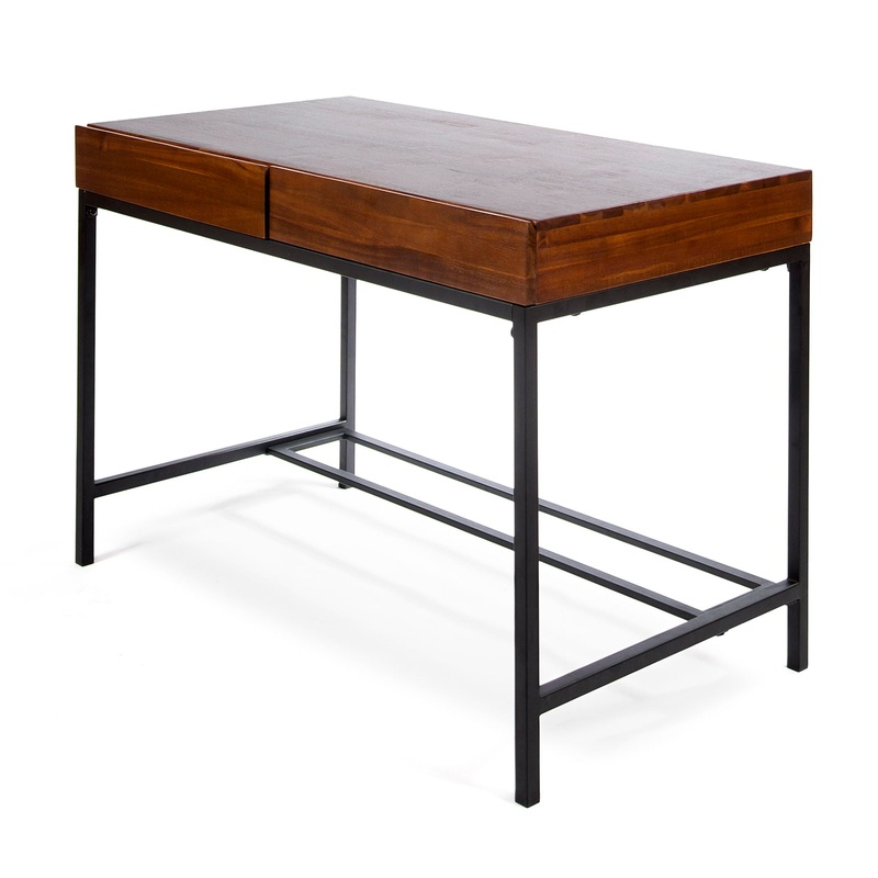 Industrial Style Storage Desk With Acacia Wood Top And Metal Legs – Oak