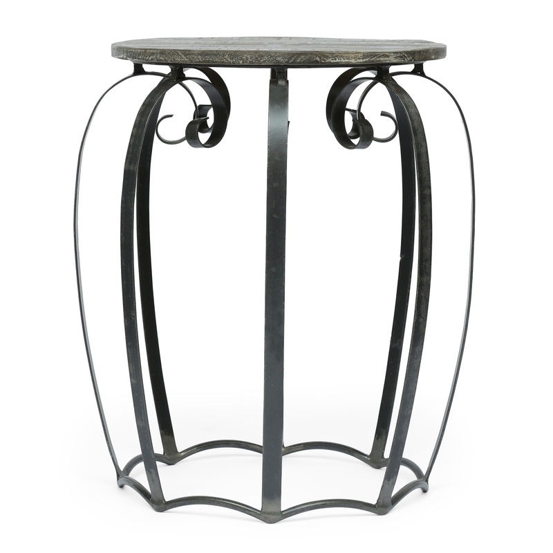 Modern Industrial End Table With Mango Wood Top And Iron Frame – Gray
