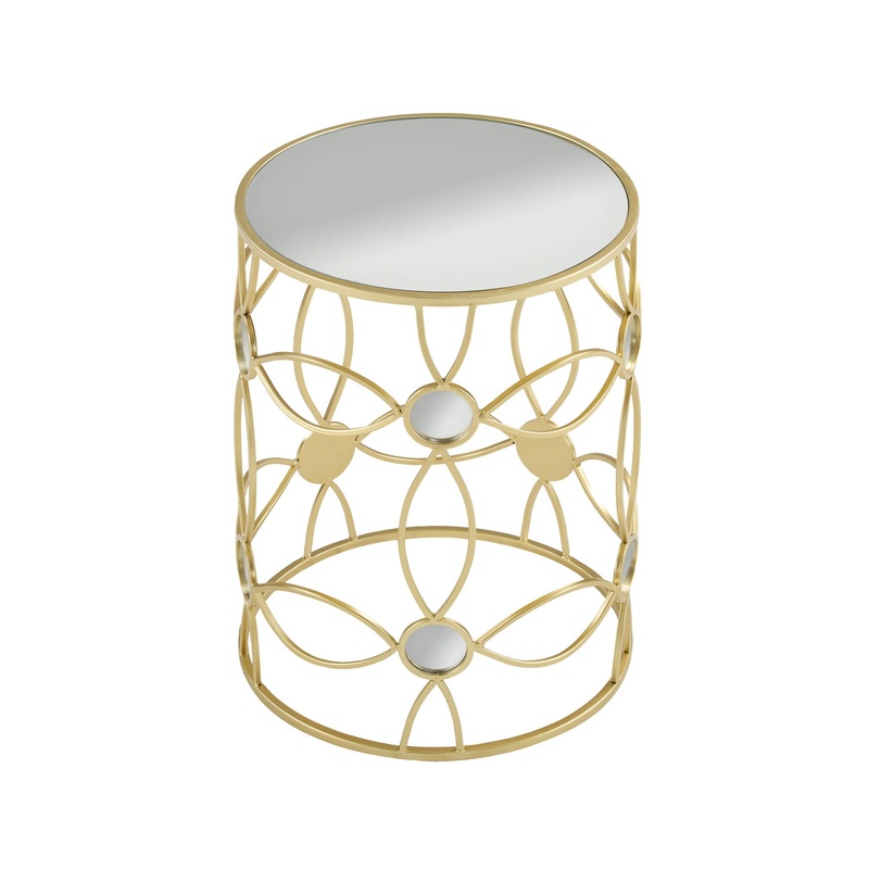 Modern Side Table With Mirror Top And Metal Frame – Gold / Clear