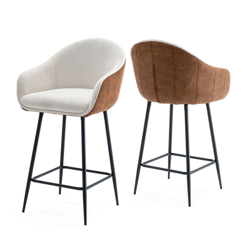 Modern Style Counter Height Bar Stools, With Comfortable Upholstery, Durable Metal Legs Ensure Stability – Brown