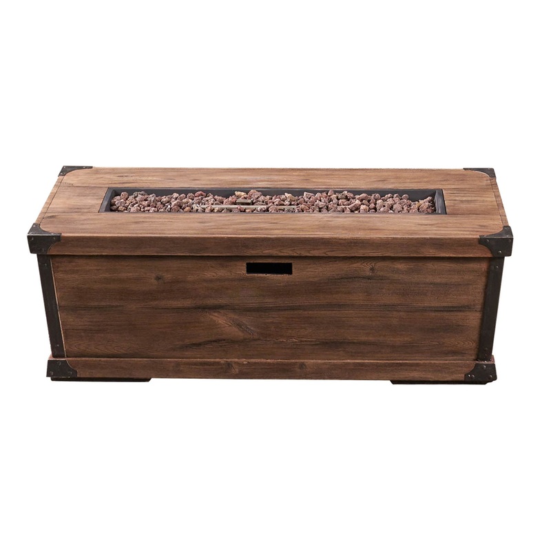 Outdoor Patio Rectangle Gas Burning Fire Pit 50, 000 Btu, Wood Pattern – Brown