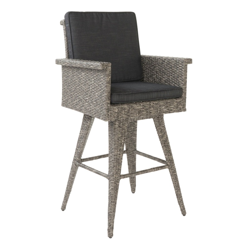 Outdoor Rattan Swivel Barstool With Water Resistant Cushion – Mixed Black / Dark Gray