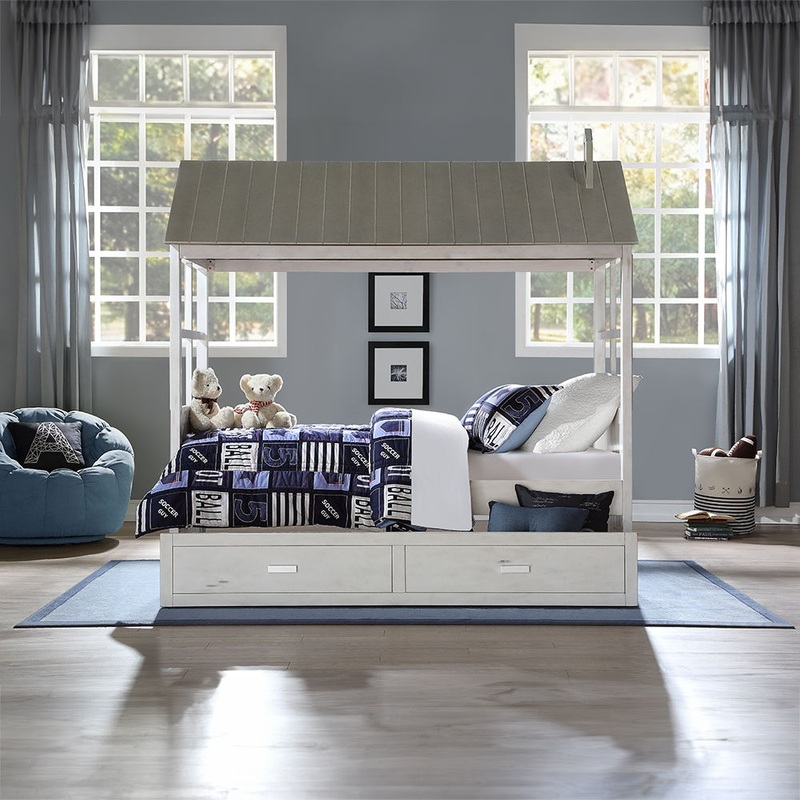 Tree House II – Twin Bed – Weathered White & Washed Gray