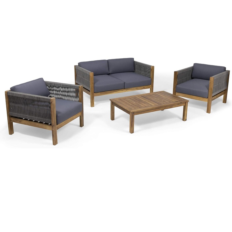 Charlotte – Outdoor And Rope 4 Seater Chat Set With Cushions – Teak