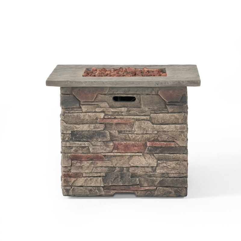 Classic Design Square Fire Pit With Top And 40, 000 Btu Heat Output – Stone Gray