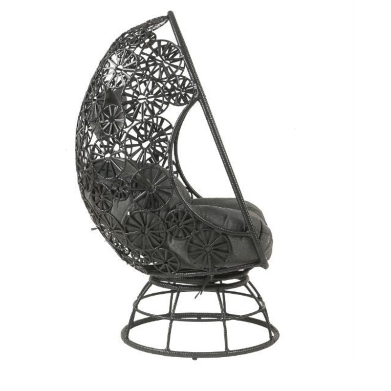 Hikre – Patio Lounge Chair & Side Table – Clear Glass, Charcoal Fabric & Black Wicker