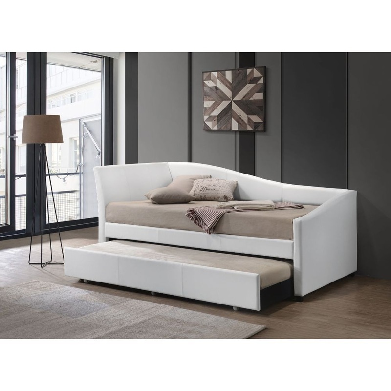 Jedda – Twin Daybed With Trundle – White Synthetic Leather